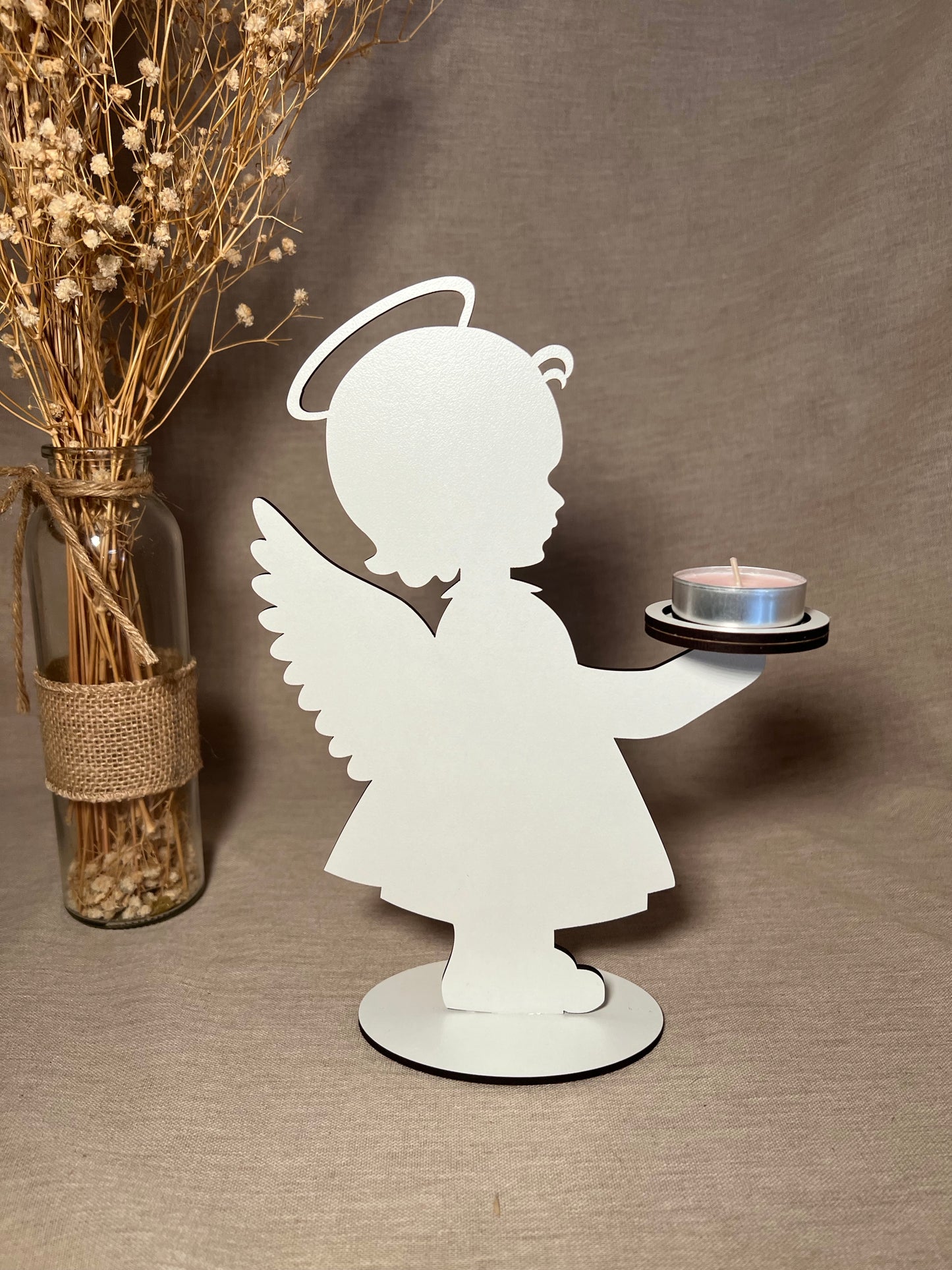 Anjo Decorativo Menina com Suporte de Vela