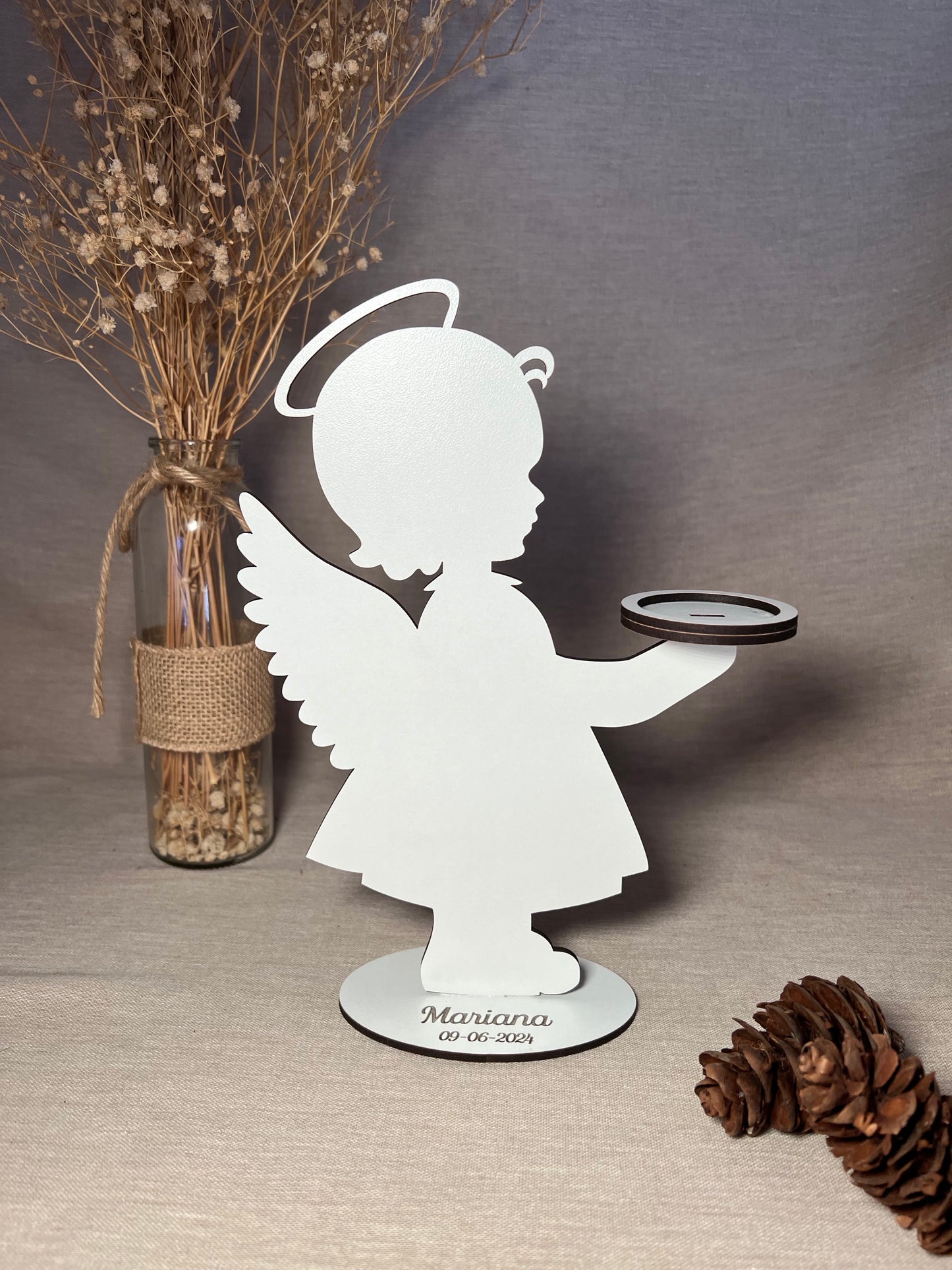Anjo Decorativo Menina com Suporte de Vela Personalizável