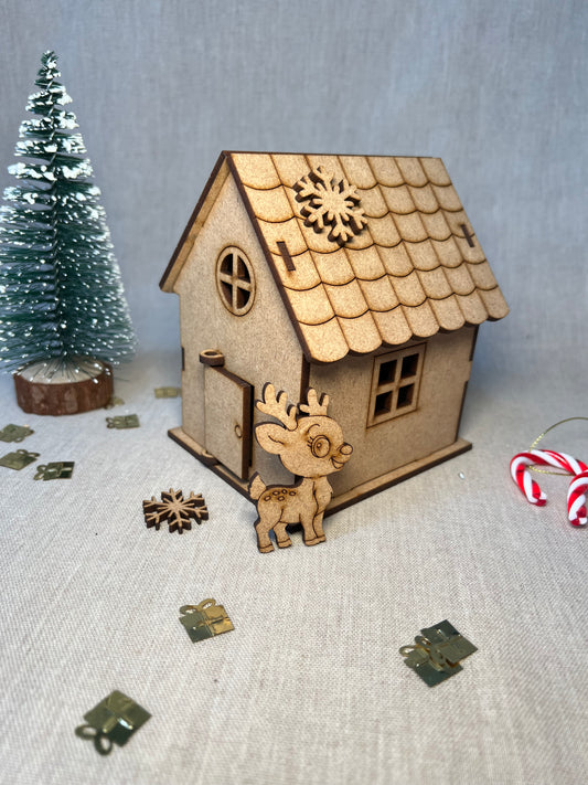 Casa de Natal para Pintar e Montar — Kit Criativo com Apliques e tinta🎨