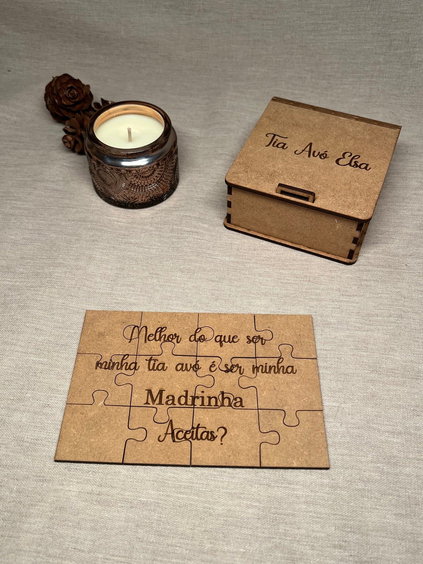 Conjunto Puzzle Madrinha com Caixa