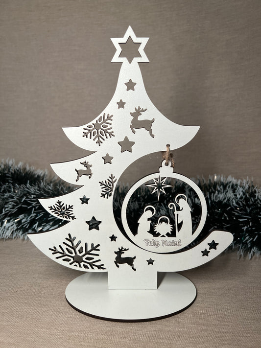 Árvore Decorativa com Flocos de Neve